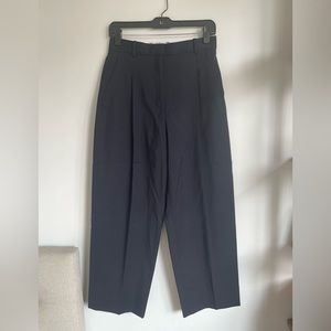 Sandro Pleated Wide Ankle Wool Pants - Navy